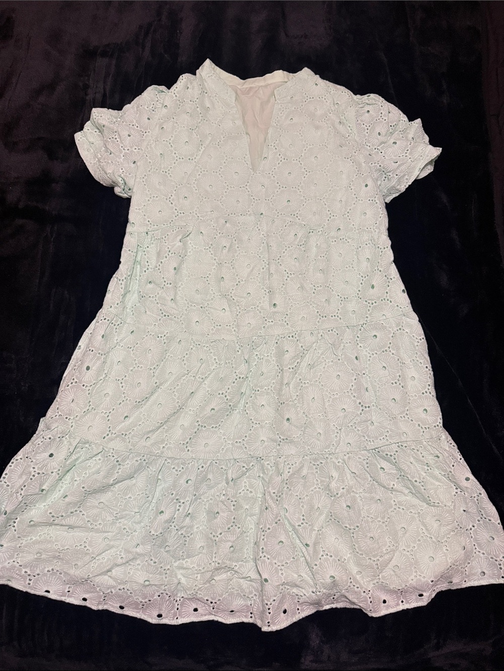 Eyelet Tiered Short Sleeve Dress - Mint
